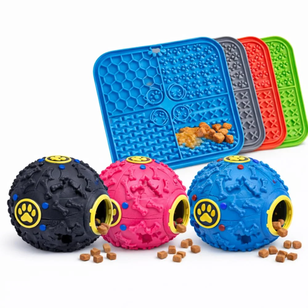 Kit Anti Ansiedade para Cães com Bola Dispenser de Petiscos 7,5cm + Tapete de Lamber Silicone | Brinquedo Interativo para Estímulo Mental, Alimentação Lenta e Redução do Estresse Pet