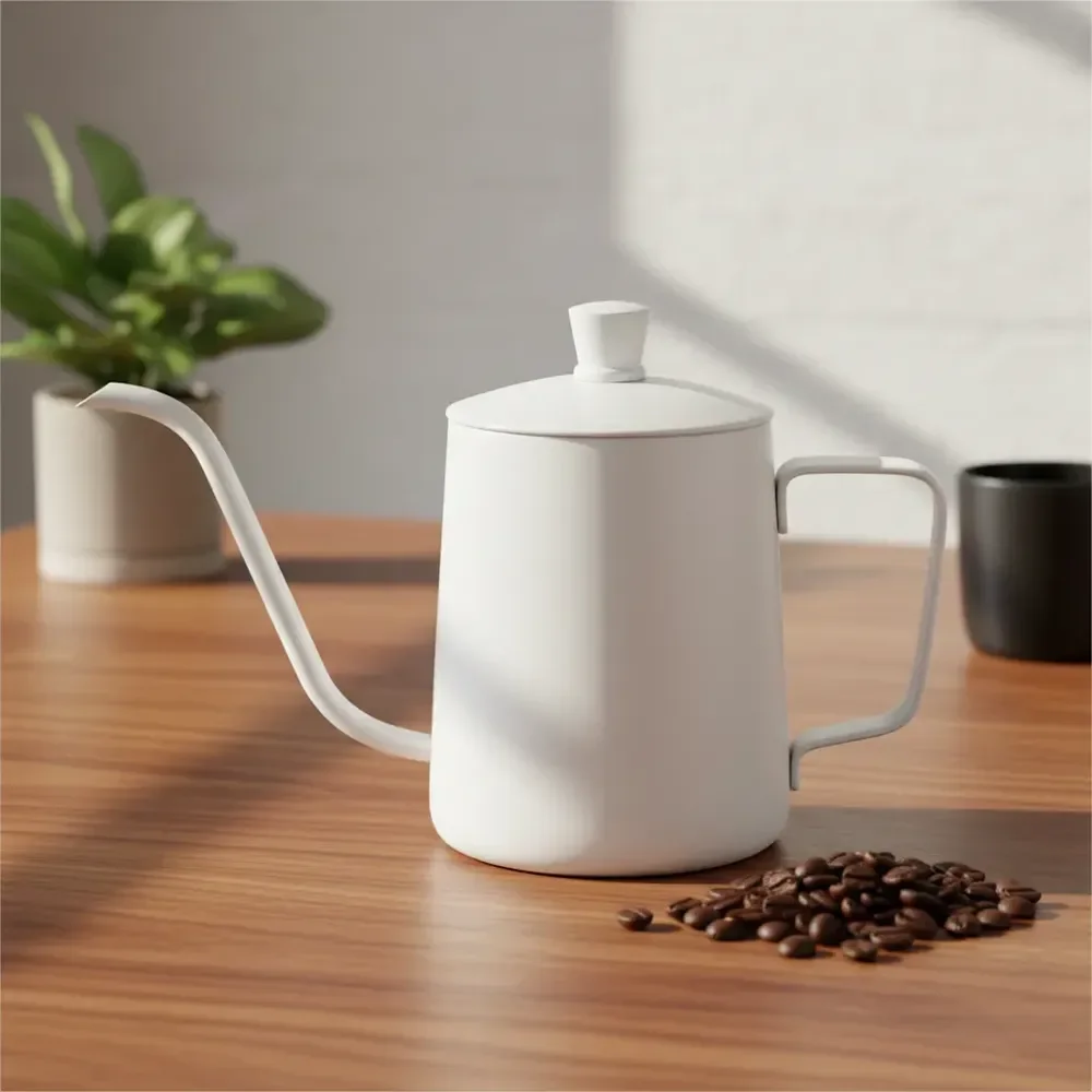 Bule Inox Bico Ganso Fino Café Chá 600ml Preto Prata Branco Branco