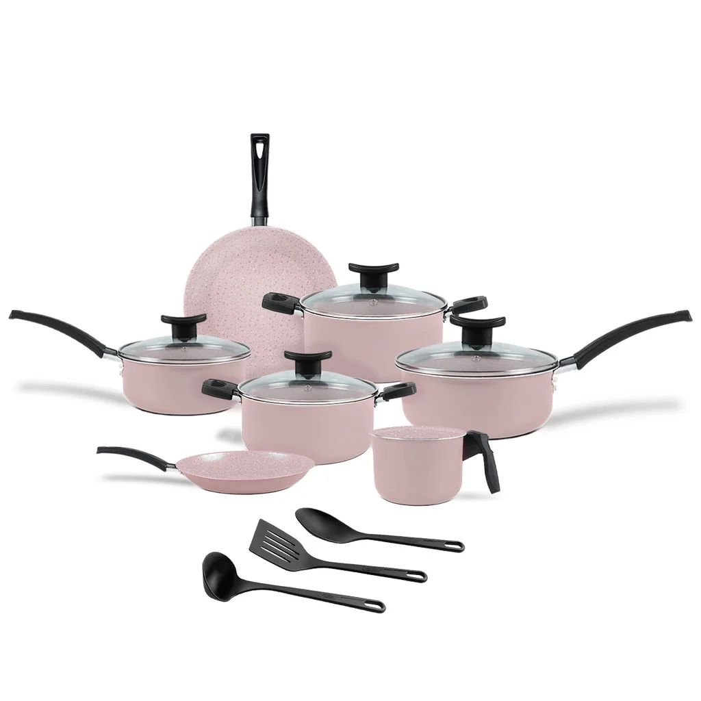 Jogo de Panelas Brinox 10 Peças Ceramic Life Floria Rosa - Antiaderente Cerâmico