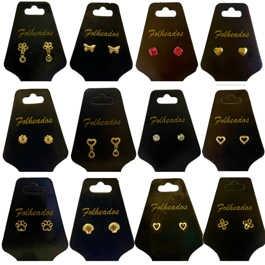 Brincos Femininos Pequenos Folheados a Ouro 18k Kit 10 Pares Sortidos Revenda Atacado Top Promoção