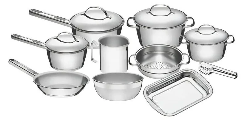 Jogo de Panelas Tramontina Aço Inox Allegra 10 Peças Fundo Triplo Com Pegador de Massa