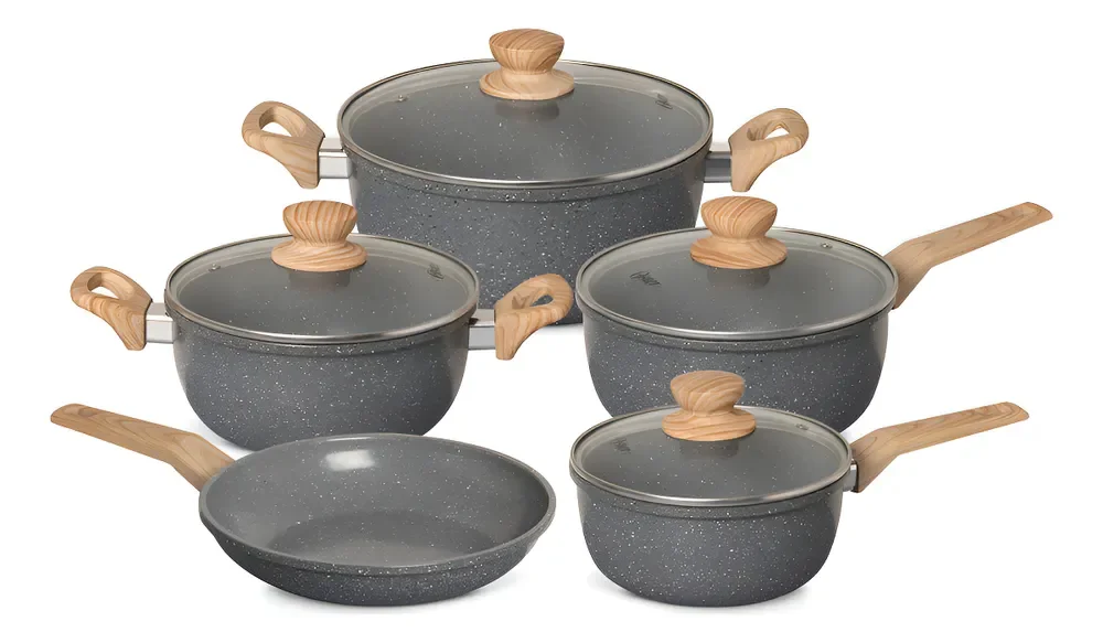 Conjunto de Panelas 5 peças com Revestimento Cerâmico Antiaderente e Acabamento Marmorizado e Fundo Compatível com Indução Oster - Dark Grey