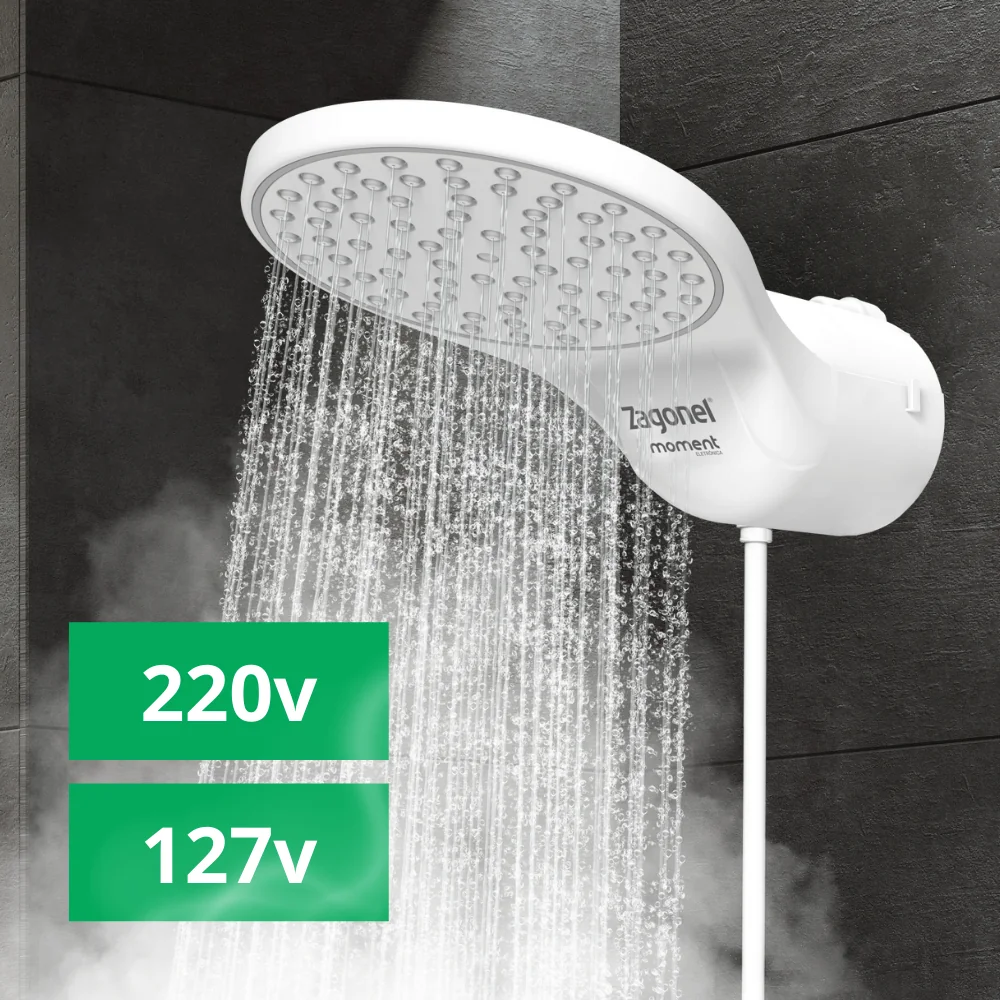 Chuveiro Ducha Moment Eletrônica Zagonel 5500W 127V 7500W 220V Branco CX.PR Regulagem De Temperatura