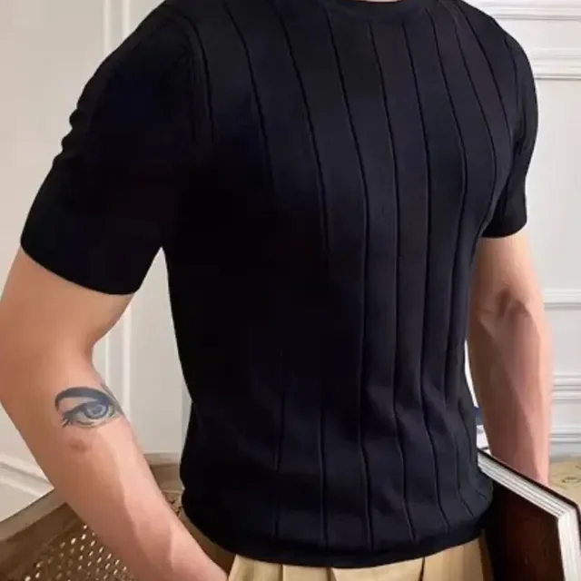 Camiseta Masculina Básica Canelada Manga Curta Tricot Modal