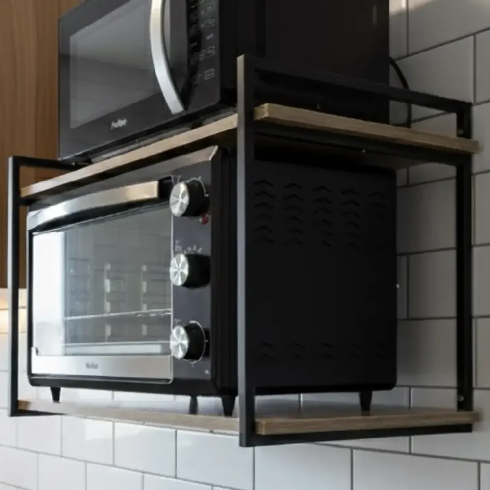 Prateleira Metal Industrial Suporte Para Microondas 70x40cm Cor Amêndoa/preto