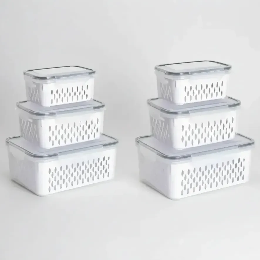 Kit 6 Organizadores Geladeira Alimentos Vegetais Com Tampas Branco-6pcs