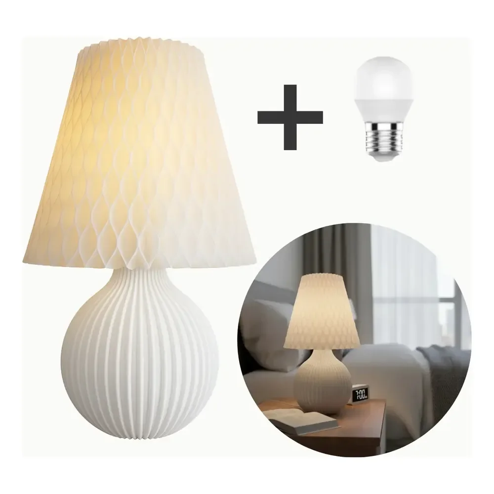 Abajur Luminária Moderna De Mesa Quarto Sala Com Lâmpada Cúpula Off-white Estrutura Branco