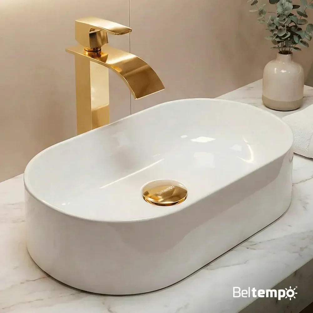Cuba Pia De Apoio Sobrepor Oval 43x25 Branca Banheiro Lavabo Beltempo Bt-2030 Branco Brilhante