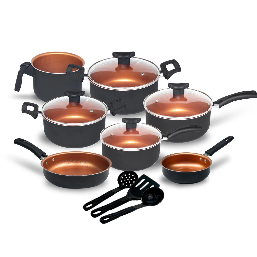 🛍 Jogo De Panelas Antiaderente 10 Pçs Kit Conjunto Teflon Tampa de Vidro Várias Cores Durável Moderna