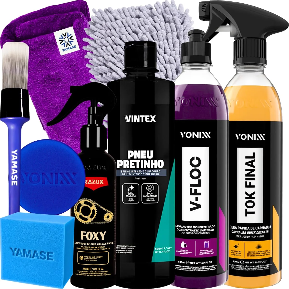 Kit Produto para Lavar Moto Cera Shampoo Desengraxante Pretinho Limpador de Corrente Vonixx