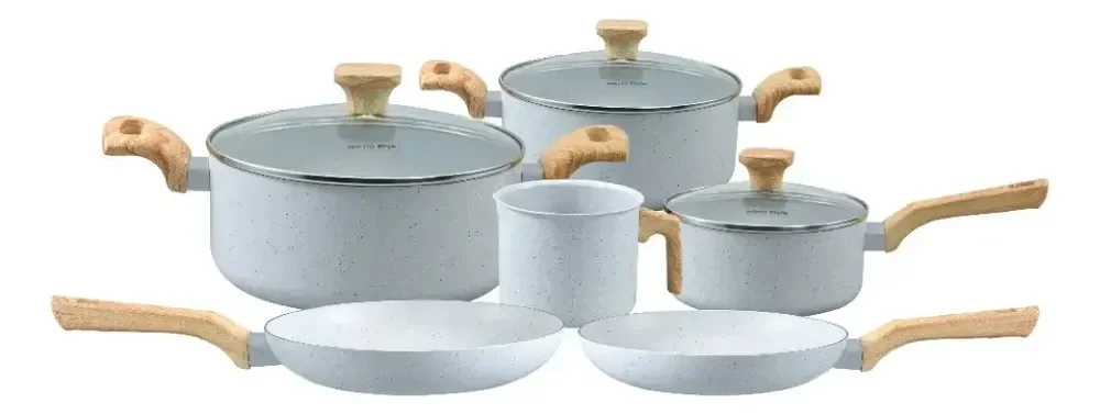 Conjunto de 6 Panelas Cerâmica Pratic Cook Indução Kit Antiaderente Soft Touch Mimo Style Cinza