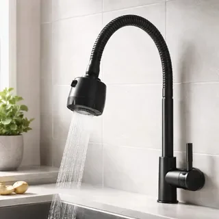 Inox Torneira  Prata/Preto Com Chuveiro Com Rotação De 360° Cozinha Luxo Parede Promoção