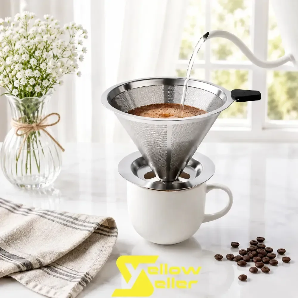 Filtro Coador De Café Inox 103 Reutilizável Permanente Aço Inoxidável Ecológico Não Necessita Uso De Papel Yellow Seller