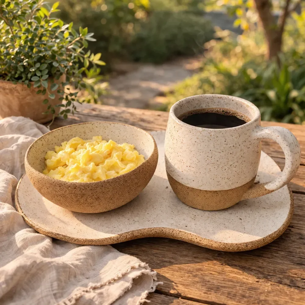 Kit 3 Pçs Xícara Bojuda 120ml + Bandeja Orgânica + Mini Bowl