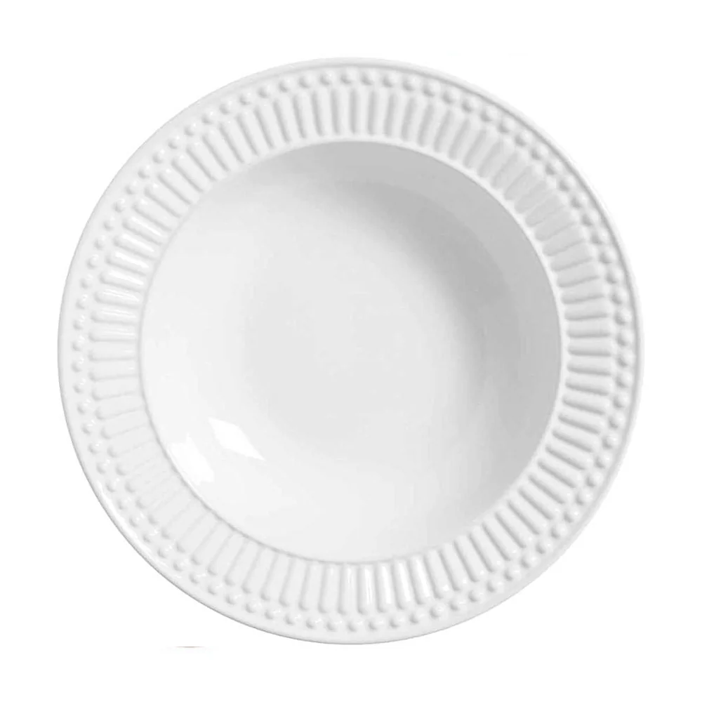 KIT C/6 Pratos Fundo de Cerâmica Roma 22cm Branco - Porto Brasil