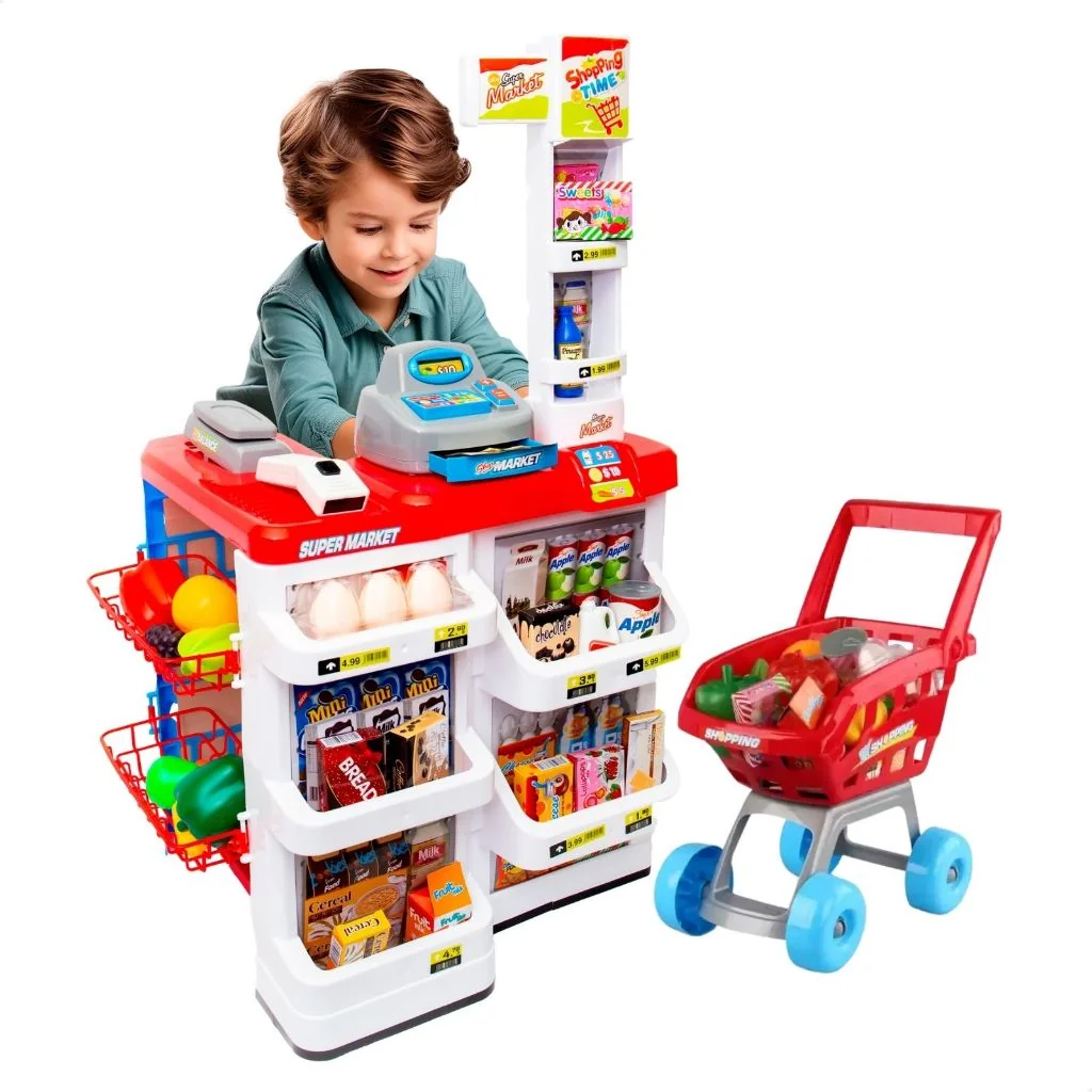 🧡 Mercadinho Infantil Caixa Registradora e Carrinho 48 peças