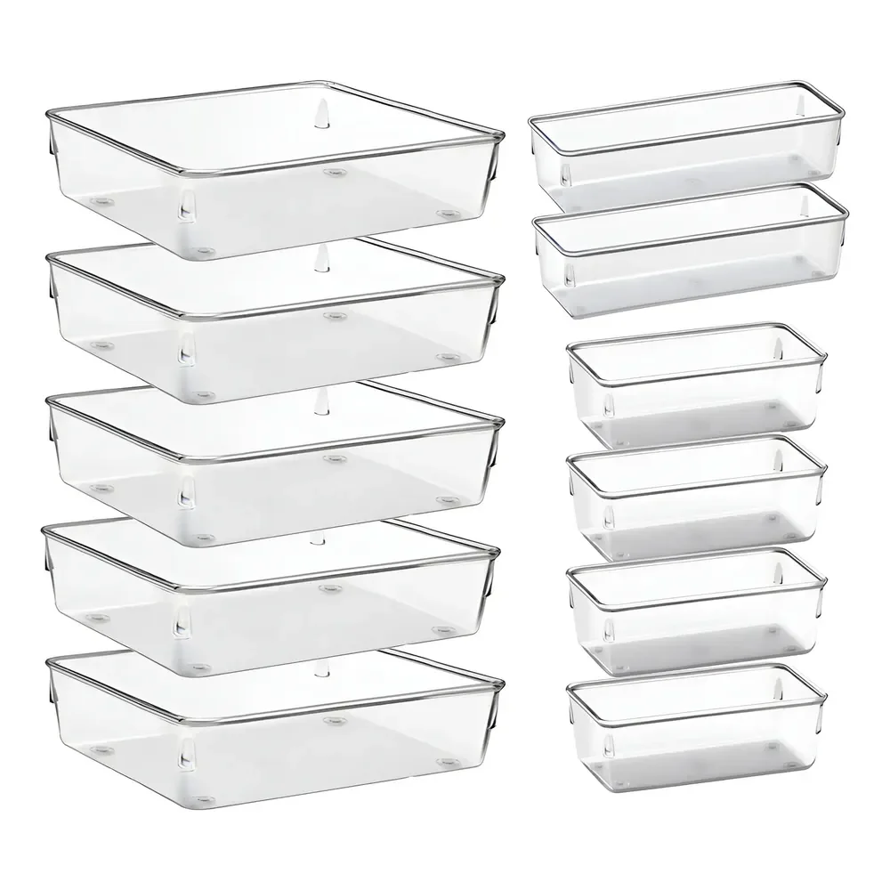 Kit 11 Organizador Modular Multiuso Gaveta Acrilico Quadrado Transparente