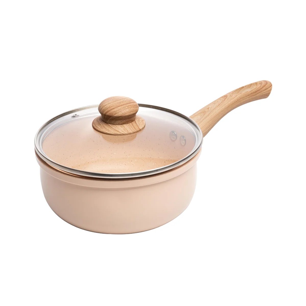 LYOR - Panela de Indução em Alumínio com Revestimento Cerâmico e Tampa de Vidro Bege 18cm - 1,8L