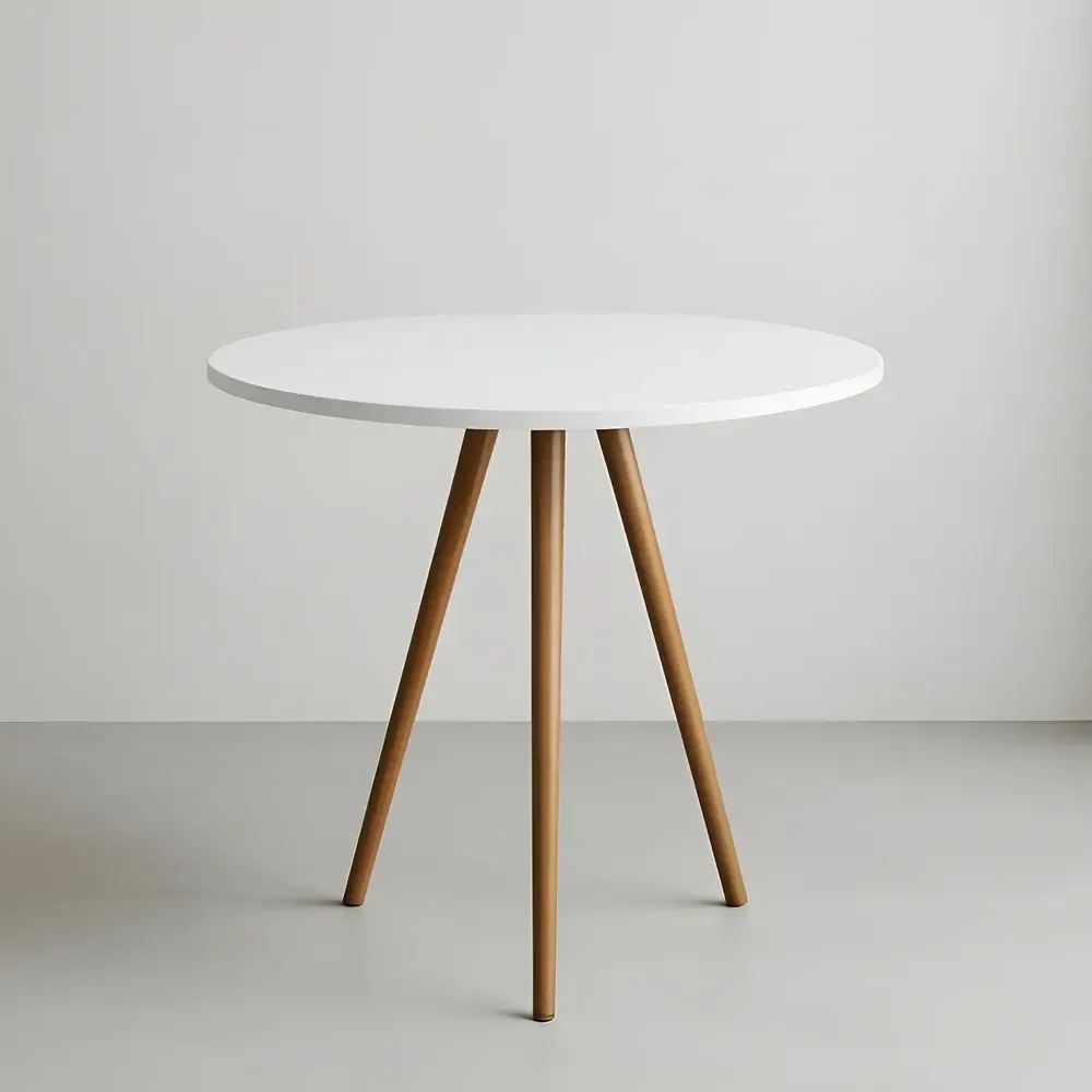 Mesa Redonda De Jantar 70cm Tripé Bistrô Mdf Madeira Cozinha Tampa Branco Pés Natural
