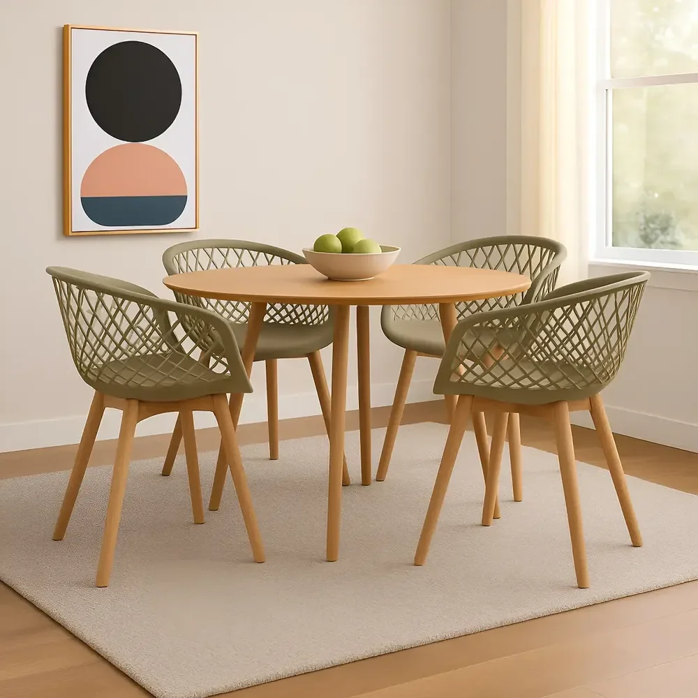 Kit 4 Cadeiras De Jantar Web Pé Wood Modelo Premium Maciça Estrutura da cadeira Madeira Assento Nude