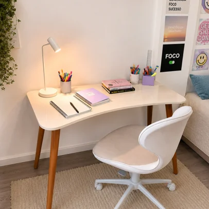 Escrivaninha Mesa Estudo Aparador Office Mdf Pés Madeira