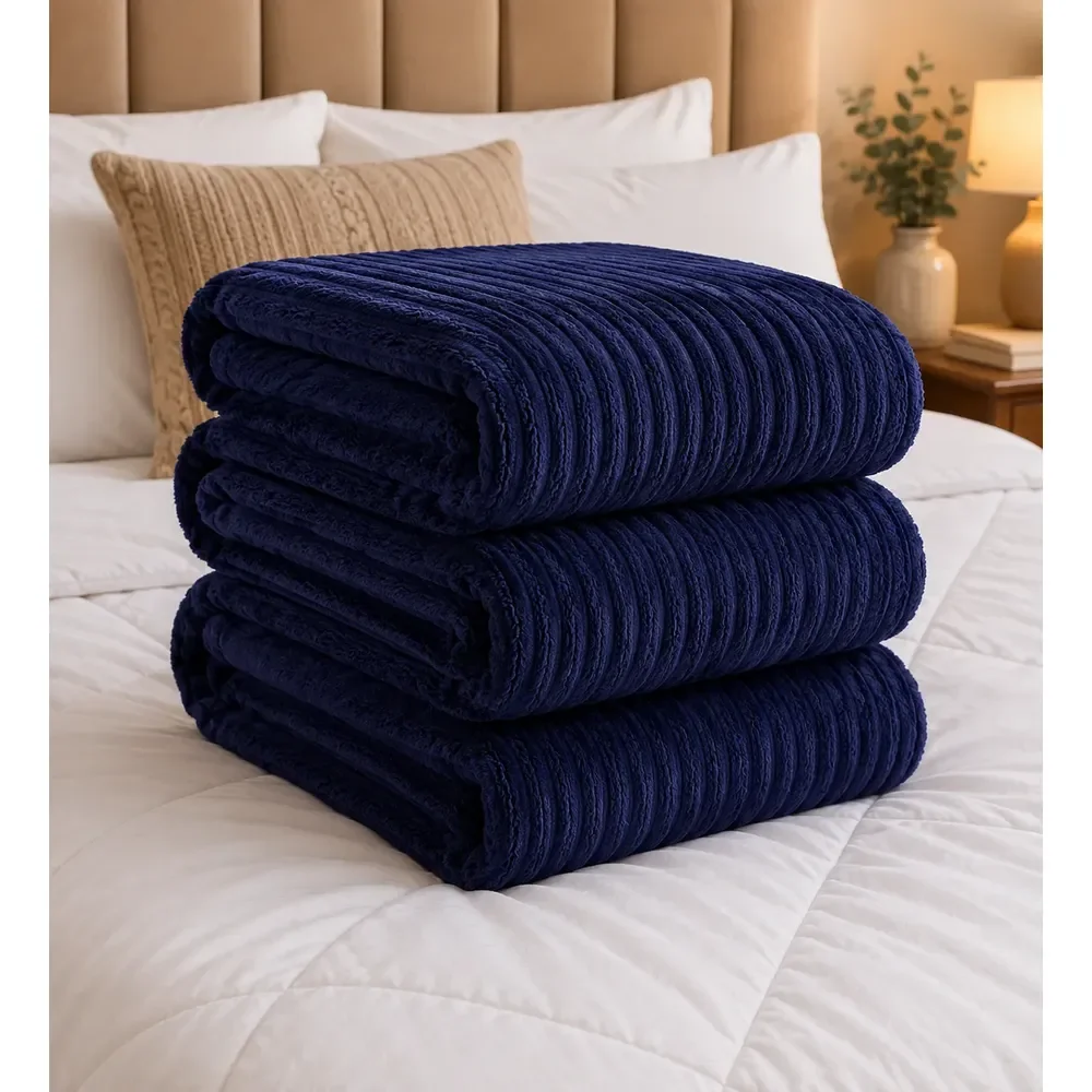 Cobertor Manta Casal Aveludada Canelada Super Macia Luxo Canelada 750 G Azul