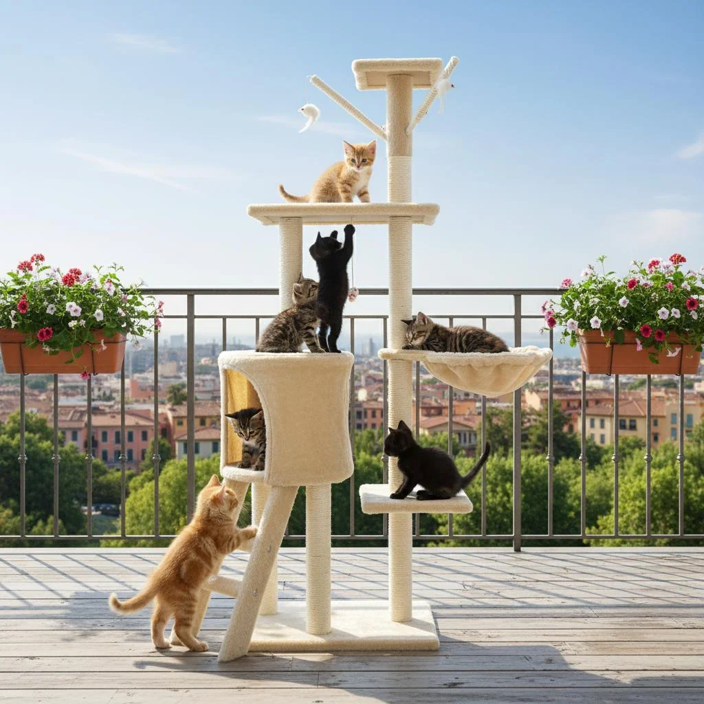 Arranhador 5 Andares p/ Gatos c/ Brinquedos | Torre com Casinha Confortável | Arranhar e Brincar