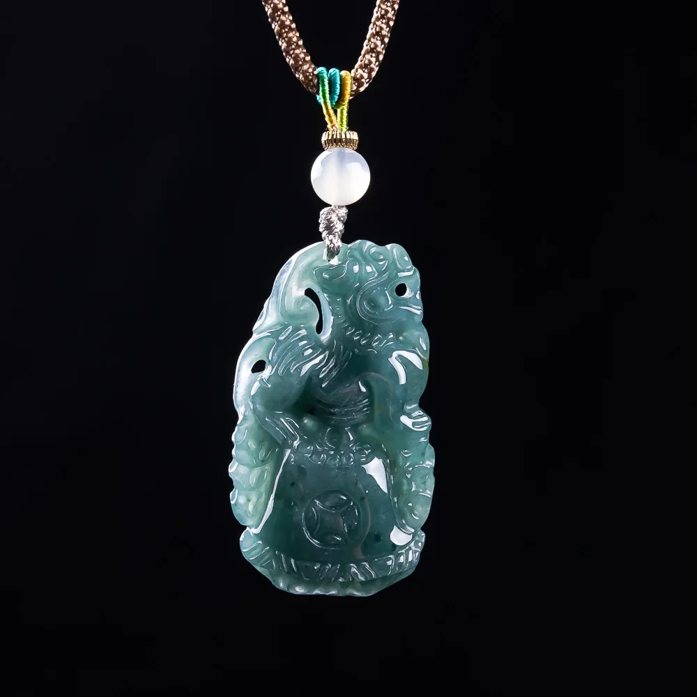 Pingente Pixiu de Jadeíta Birmanesa, Talismãs de Pedras Preciosas de Designer, Acessórios de Jade Genuíno, Colar de Moda Vintage, Presentes para Mulheres