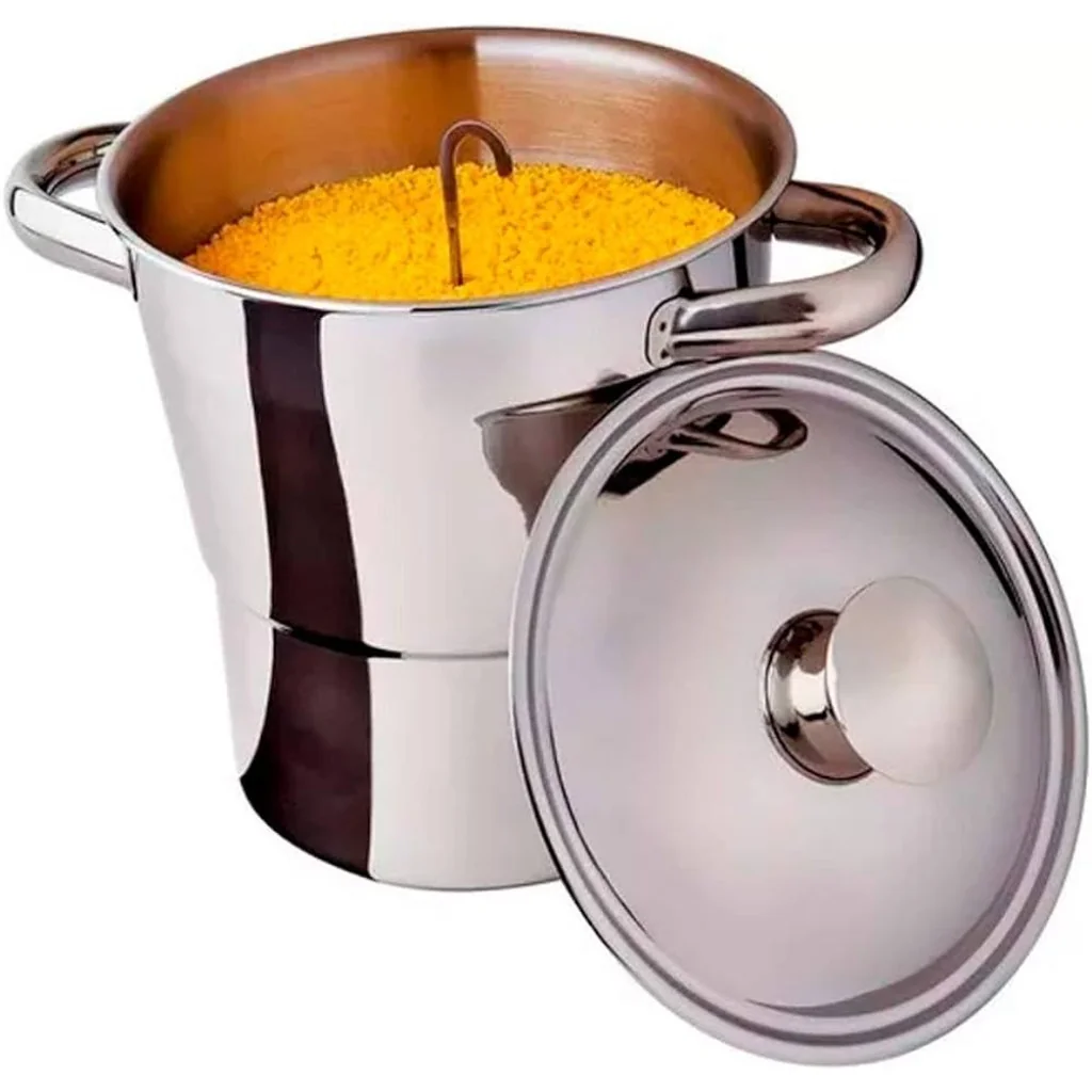 Panela a Vapor Cuscuzeira N 16 Aço Inox Para Cuscuz Nordestino Resistente Reforçada Cuscuzeiro Inquebrável Útil Bazar