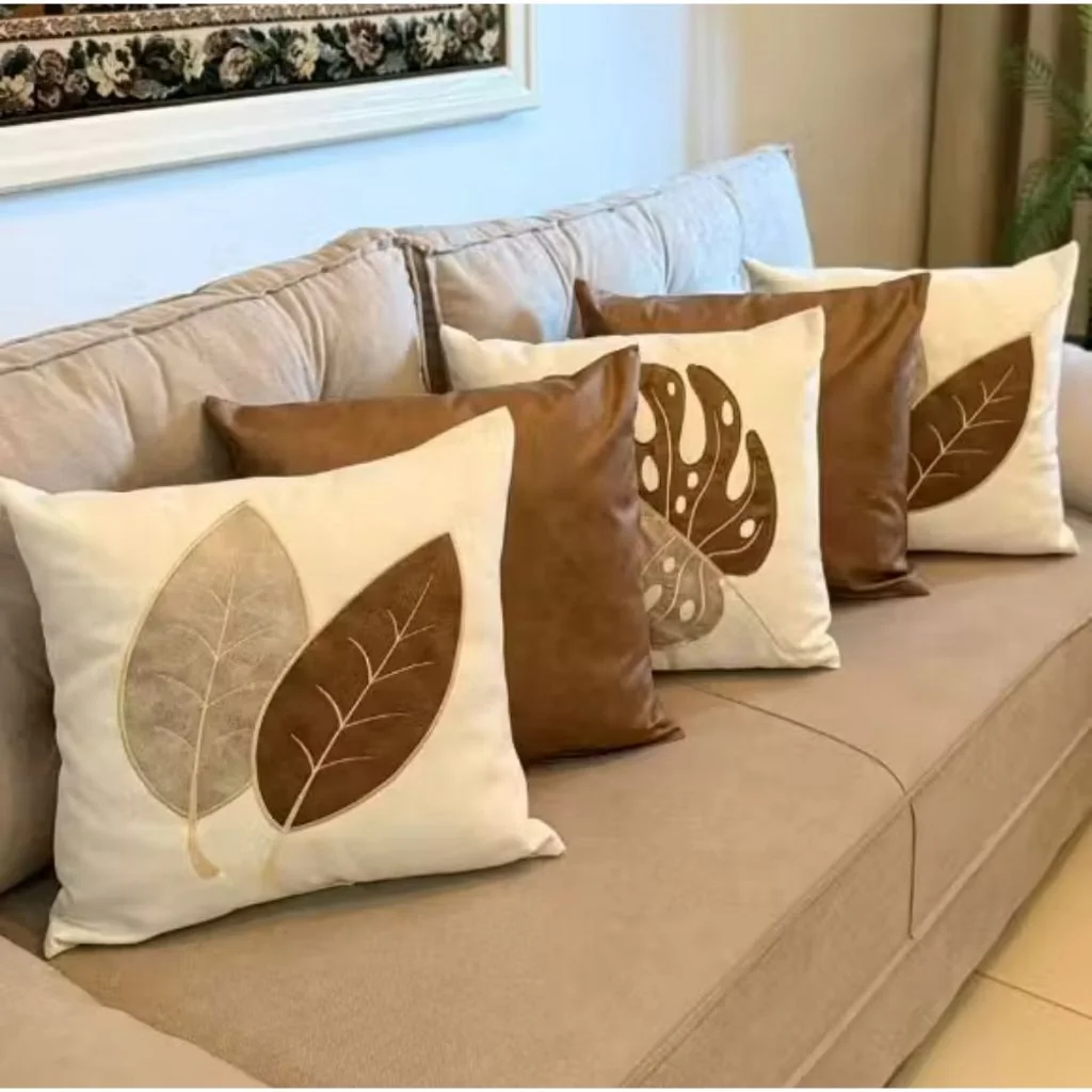 Kit 5 Almofadas Boho Luxo Chic Terracota | Couro Sintético e Linho | Decoração Premium