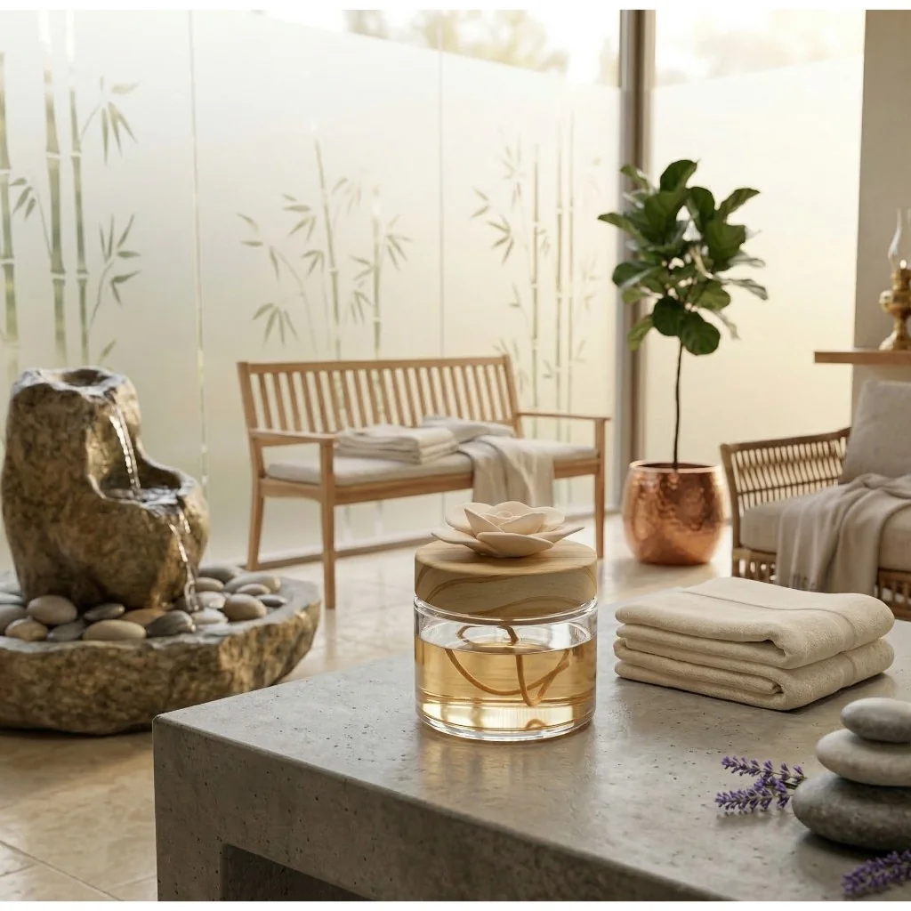 Kit Difusor Ambiente Vidro Transparente com Tampa Madeira Rosa Cerâmica Decorativa Casa Nova