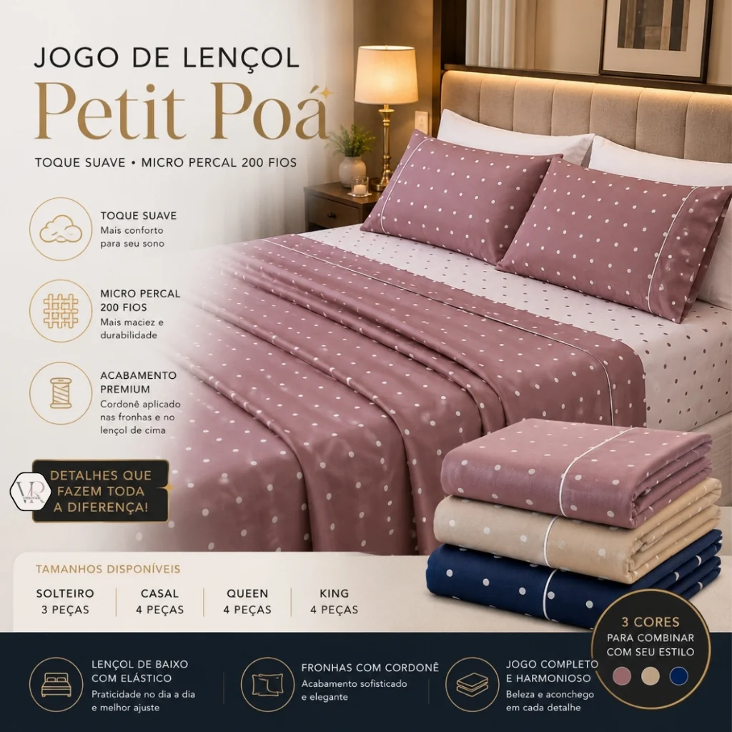 Jogo De Lençol Cama SOLTEIRO CASAL QUEEN KING De Bolinha Petit Poá 4 peças 200 Fios Micropercal