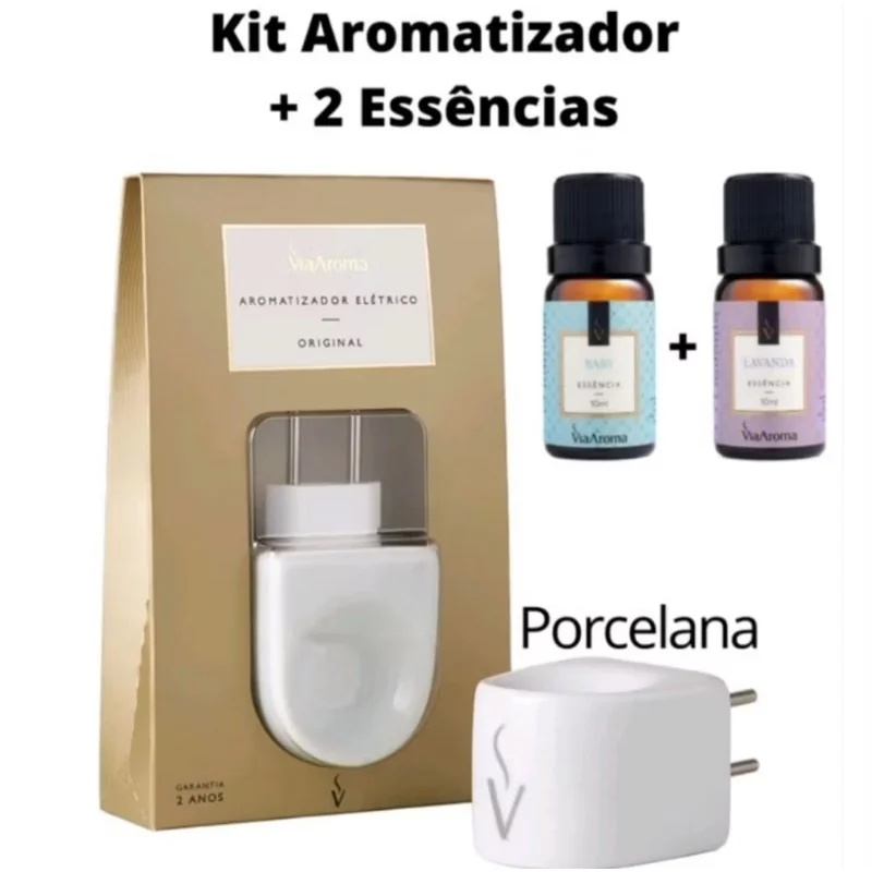 Kit Aromatizador Difusor de Essência  com 1 Aparelho De Porcelana Original e c/2 Essências - Via Aroma