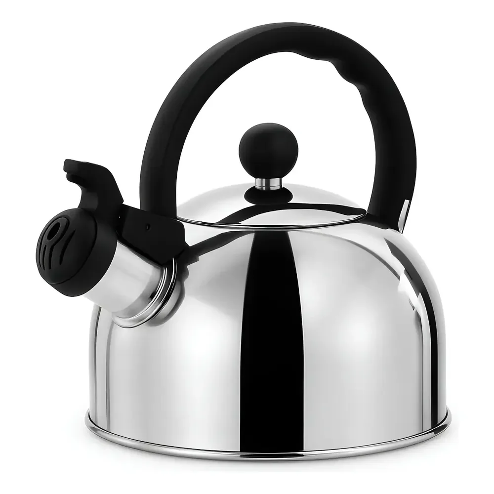 Chaleira Inox Indução Bule De Café Cha Com Apito 2 Litros Prateado