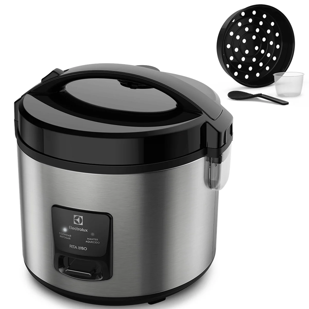 Electrolux Panela Elétrica vapor arroz capacidade 3,5L 10 xícaras 2 em 1 timer panela removivel antiaderente tampa ERC20 inox 220v por Rita Lobo