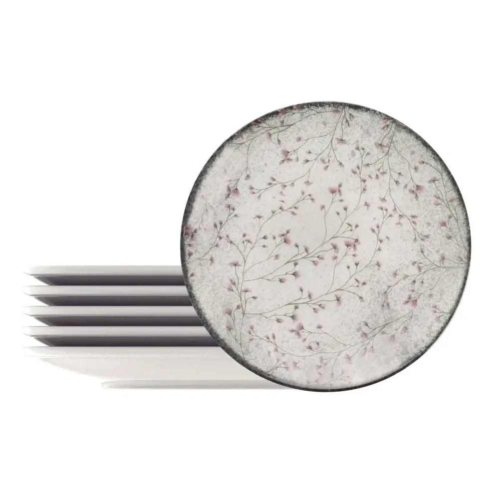 Kit Prato Sobremesa Tramontina Floralis 06 Peças Off-white/rosa/verde Floral