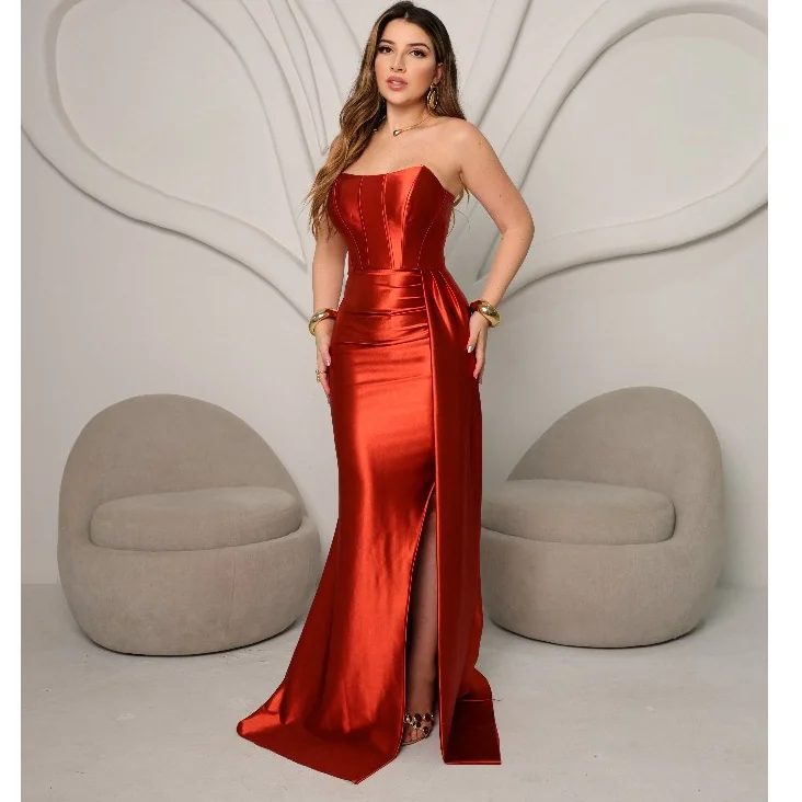 Vestido Feminino Longo de Festa Tomara que Caia Sereia Brilhante Formatura Casamento