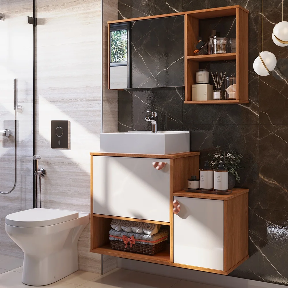 Gabinete Banheiro com Espelheira Lotus Movelove – 3 Portas, Cuba, Compacto e Funcional