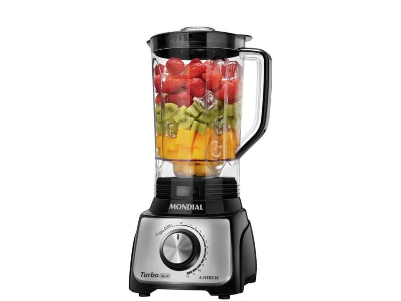 Liquidificador Mondial Turbo Inox L-1100 BI Preto com Filtro 12 Velocidades 1100W
