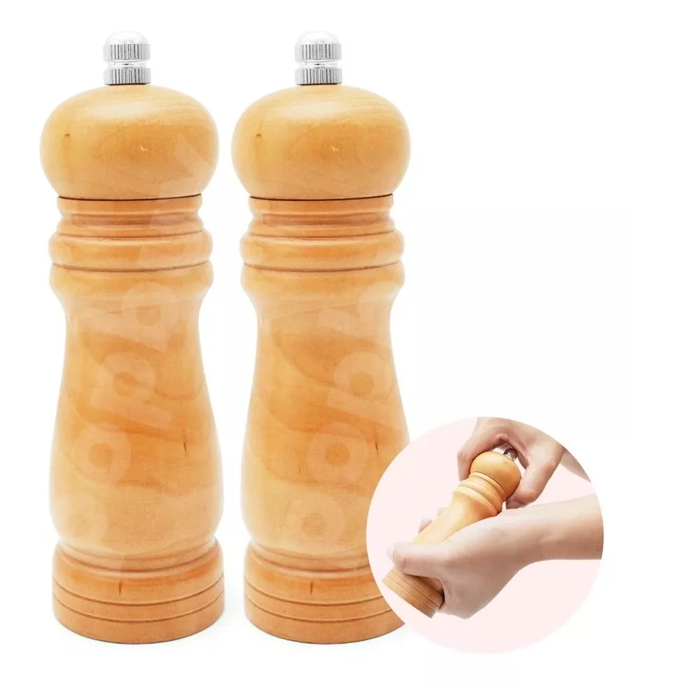 Kit 2 Moedores Madeira Engrenagens Cerâmica Sal E Pimenta Compacto