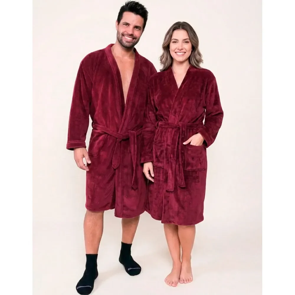 Roupão Premium Benévola Microfibra Antialérgico Inverno Frio Vinho Bloodstone Lisa G