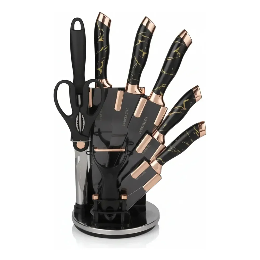 Jogo De Facas Top Chef Inox Com Suporte Giratório 9 Peças
