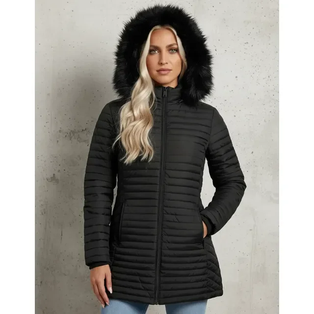 Parka De Nylon Forrada Com Pelo Capuz Removível Premium Top
