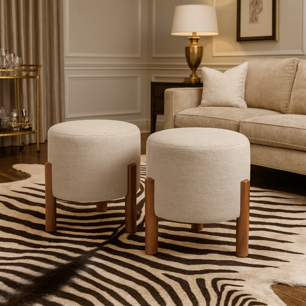 Puff Apollo de Luxo Linho Decorativo Sala Escritório Suporta 150Kg - Escolha a Cor