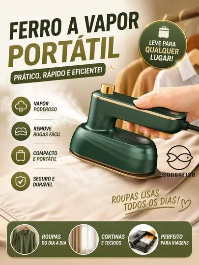 ​​Mini Ferro de Viagem a Vapor - Compacto, Bivolt e Super Rápido para um Passa-Perfeito​