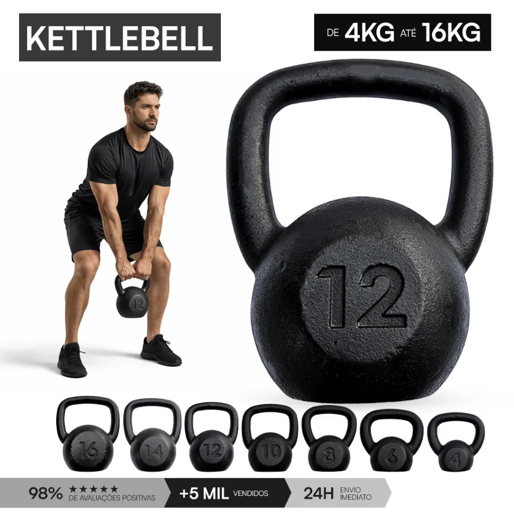 Kettlebell Peso 4kg a 16kg Pintado Ferro Fundido | Peso de Academia Musculação Treino em Casa Treinamento Funcional Fit