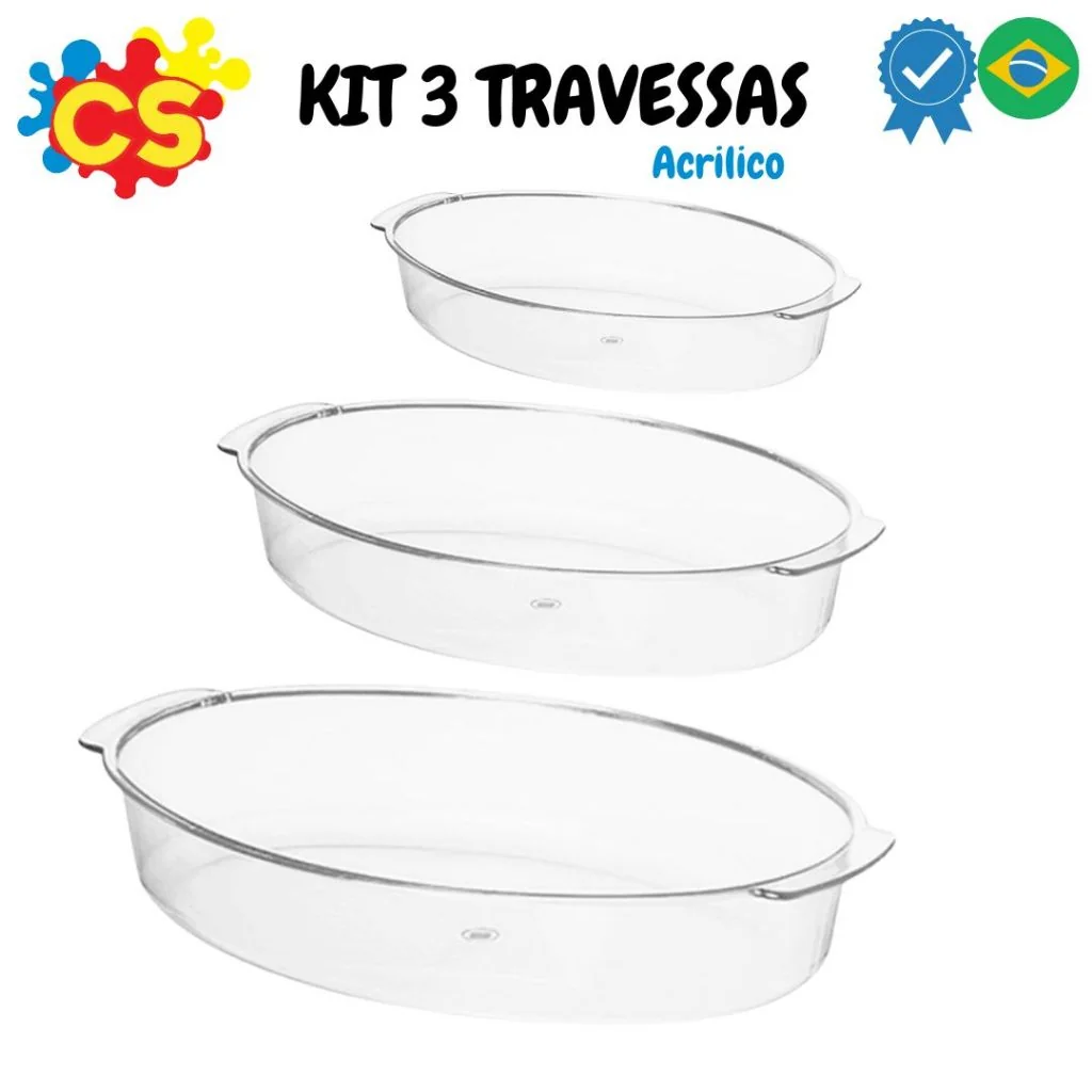 Kit 3 Travessas - Acrílico ( Pequena, Media, Grande)