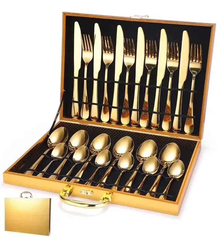 Kit Faqueiro Dourado Luxo Jogo Talheres Inox + Maleta 24pçs Dourado