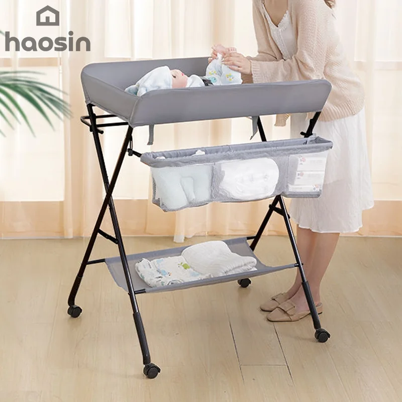 Trocador de Fralda Portátil Dobrável com Rodas e Organizador haosin