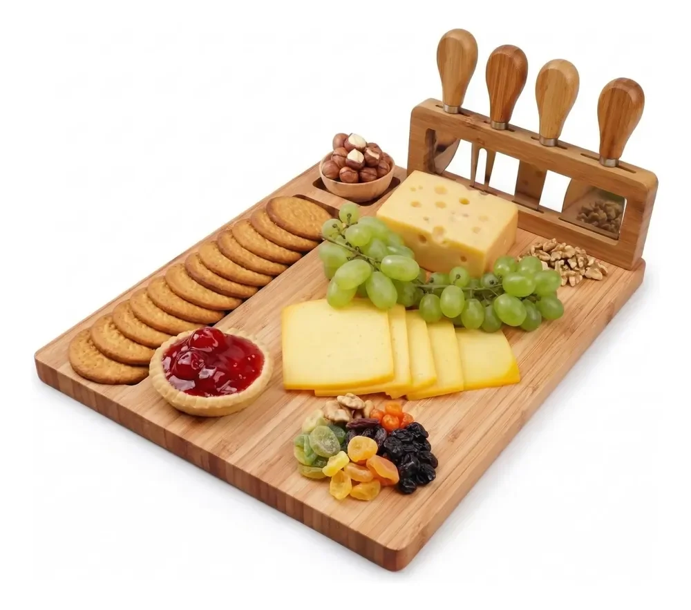 Tabua Queijos E Frios + Kit Espátulas 04 Peças